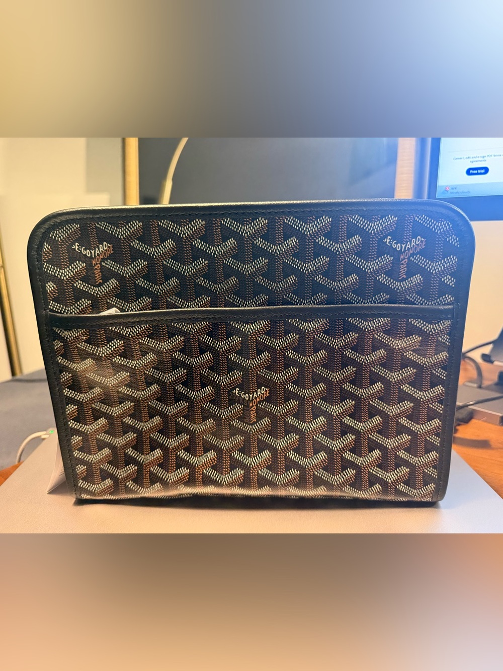 GOYARD Jouvence MM Toiletry Bag Black Goyardine/ Black Leather NEW
